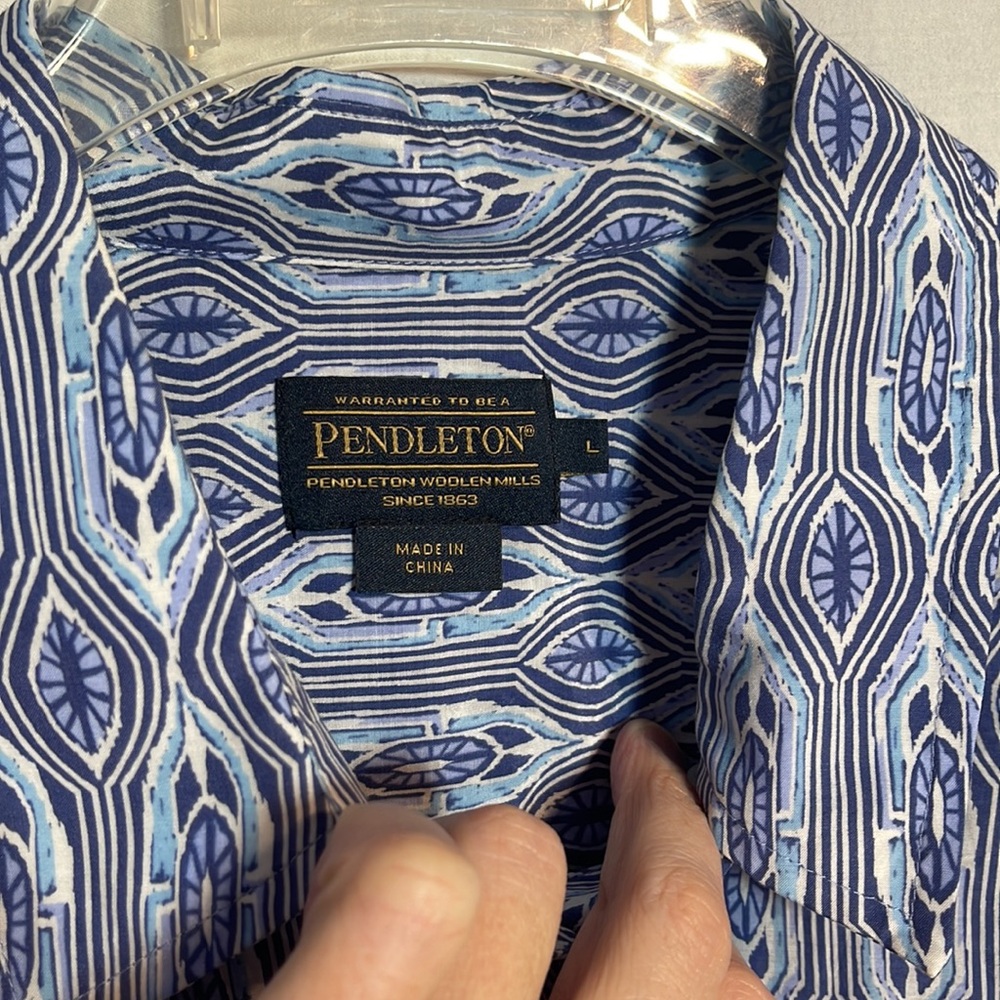 Pendleton Half Button Front Shirt Large Blue Cott… - image 3